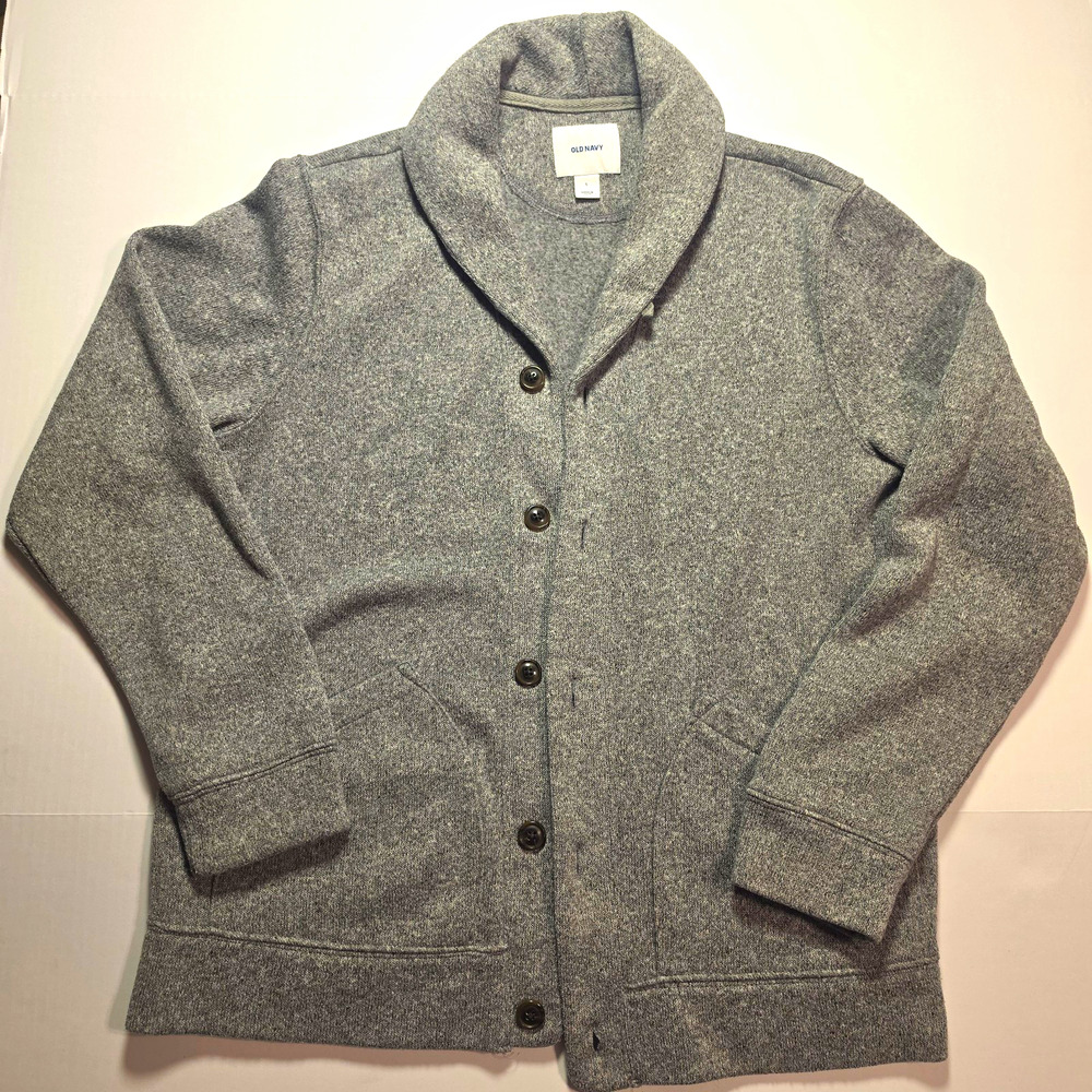 Old Navy Men's Large Gray Shawl Collar Cardigan Sweater Button Front Pockets